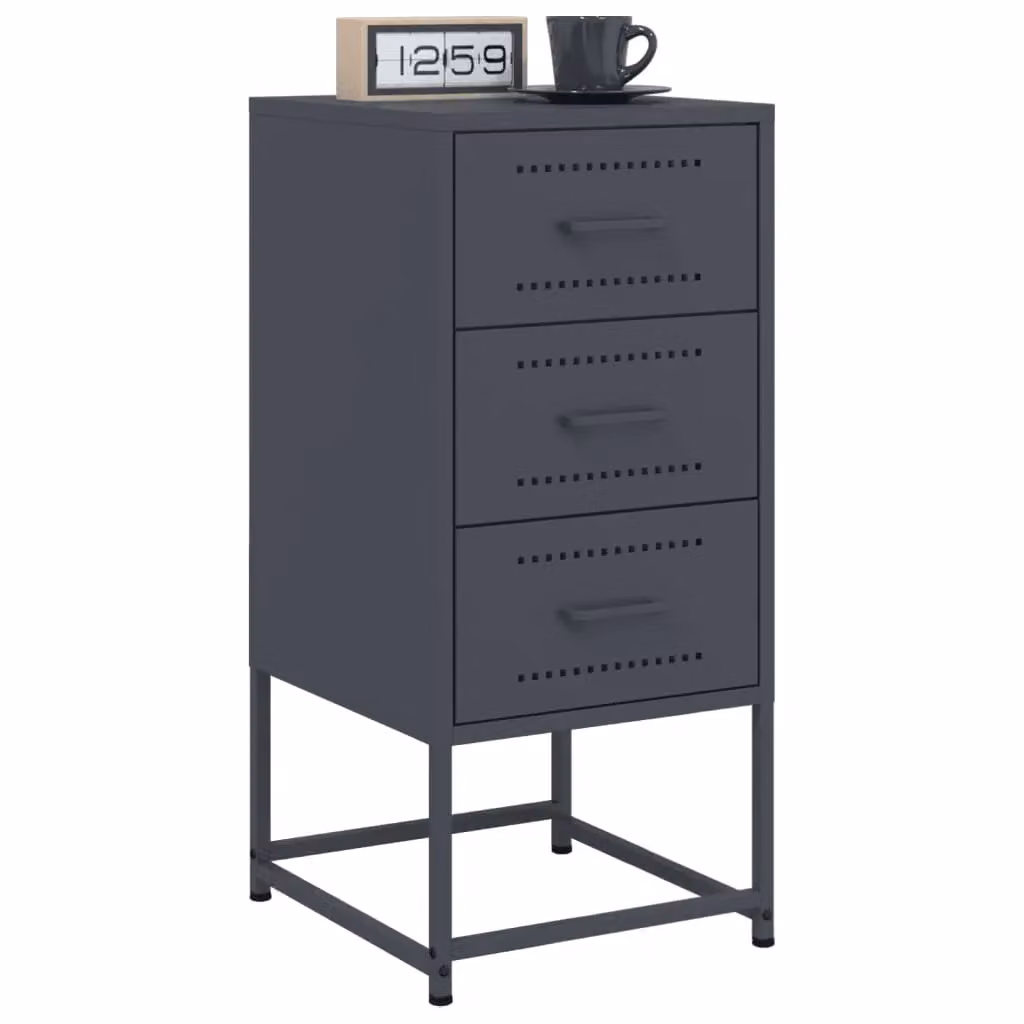 Berkfield Home Set of 2 Anthracite and Black Metal Bedside Cabinets W/D/H: 36 x 39 x 78 cm – 3