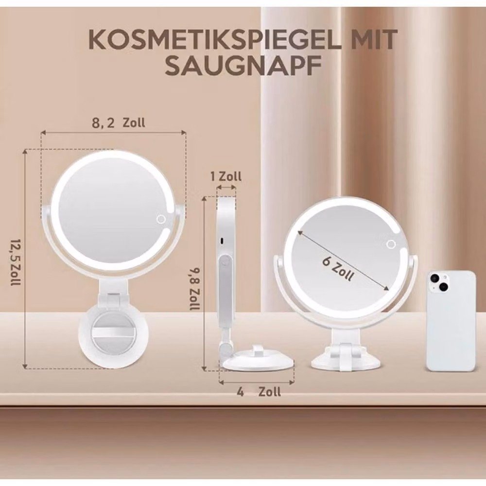SPETLEK 360° Rotating Double Sided Magnifying Makeup Mirror with Dimmable LED Light in White – 2