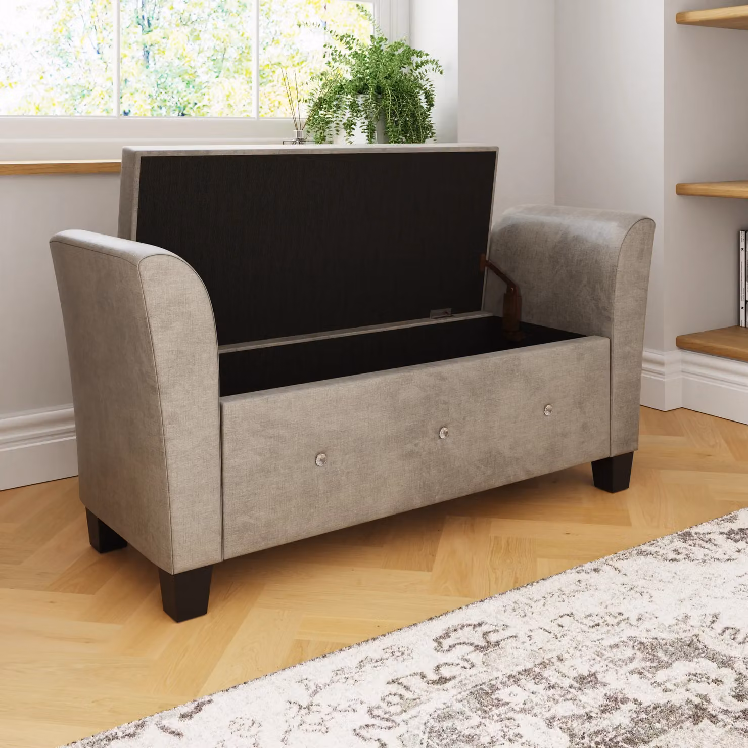 GFW Verona Silver Chenille and Diamante Fabric Ottoman Window Seat – 2