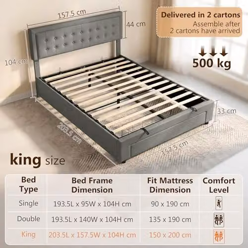 HOMCOM Grey Synthetic Leather Upholstered Ottoman Bed with Lift Up Storage Base, W/D/H: 180 x 157.5 x 203.5 cm – 5