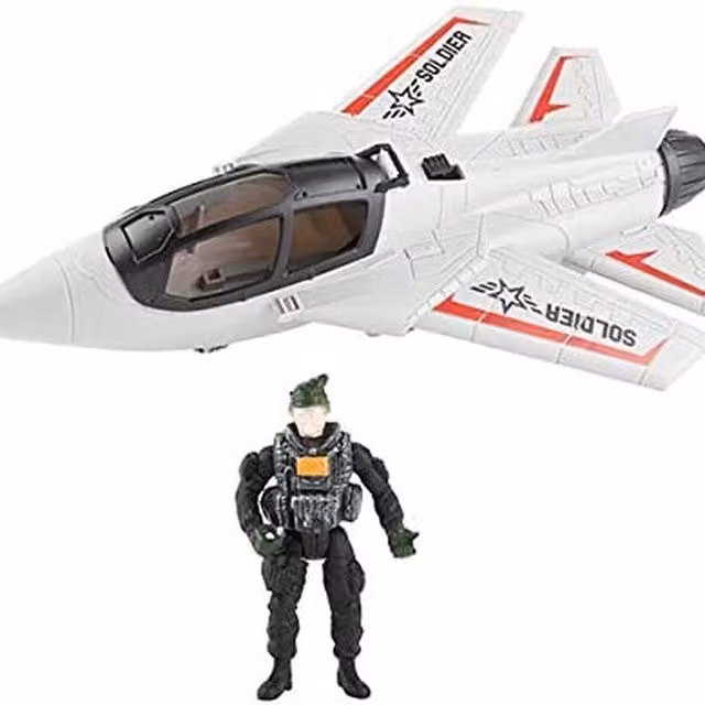 UMKYTOYS Toy Army Fighter Jet Aeroplane with Soldier Figure, White