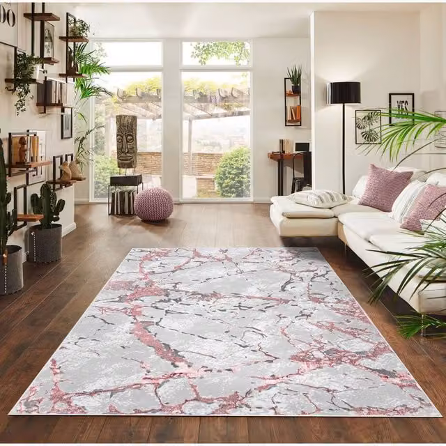 Smart Living Venice Modern Carved Abstract Rug in Pink, W/D/H: 160 x 230 cm – 1