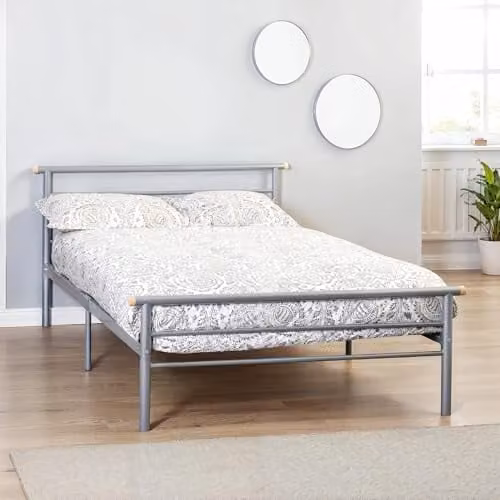 Seconique Orion Metal Bed Frame in Silver, W/D/H: 140 x 200 x 84 cm
