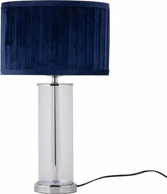 First Choice Lighting Aura Chrome Table Lamp with Navy Blue Pleated Velvet Shade