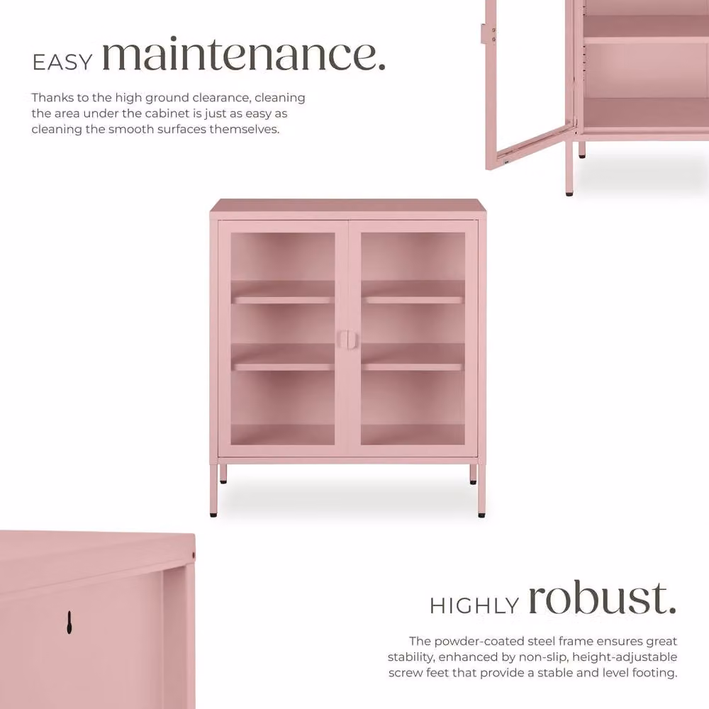tectake Baker Metal Display Case with Glass Doors in Pink – 3