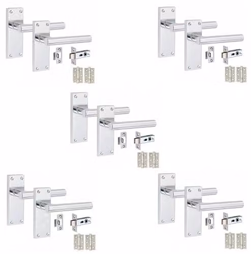Golden Grace Straight T-Bar Latch Door Handles, Polished Chrome, 5 Sets