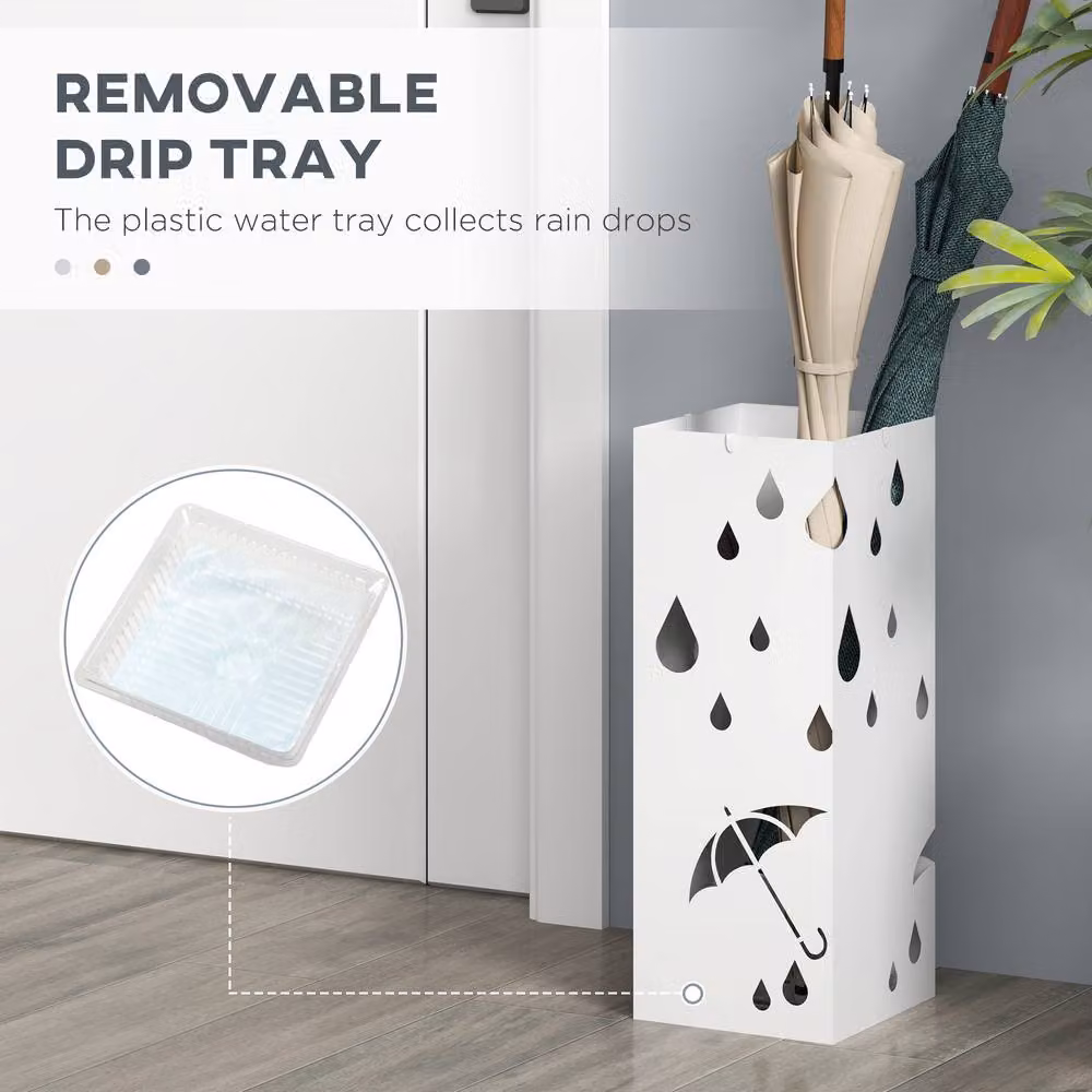 STILVORA White Metal Umbrella Stand for 6 Umbrellas with Removable Tray – 5
