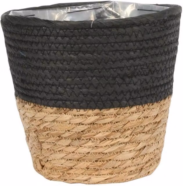 KDMD Round Two-Tone Seagrass and Black Paper Open Weave Basket, Diameter: 23 cm
