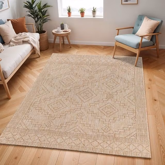 Livabliss Tuareg-Global Beige Ivory Graphic In- & Outdoor Jute-Look Rug, W/D/H: 200 x 275 cm