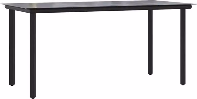 Berkfield Home Rectangular Garden Dining Table in Black with Steel and Tempered Glass, W/D/H: 160 x 80 x 74 cm