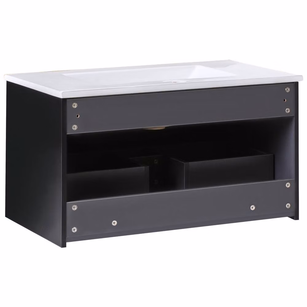 Wyld and Coco Black Lacquered Wood Wall Mounted Vanity with Built In Basin W: 80 cm, D: 43 cm – 4