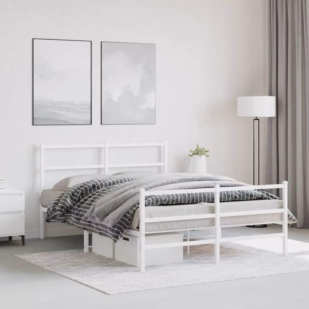 Berkfield Home Metal Bed Frame with Footboard, White, W/D/H: 140 x 190 x 90 cm – 2