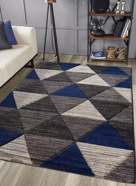 Home Republic Vision Geometric Carved Rug in Blue, W: 60 cm, L: 100 cm