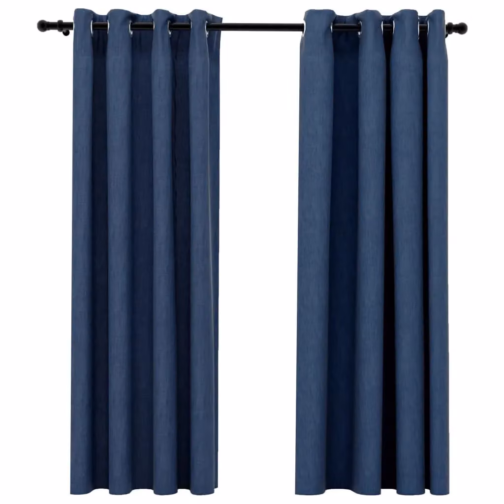 Berkfield Home Linen-Look Blackout Curtains with Eyelets, 2 Pack, Blue, W: 140 cm, H: 175 cm – 2