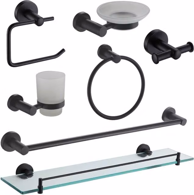 Showerdrape Modernity 7 Piece Black Stainless Steel Wall Mounted Bathroom Accessory Set