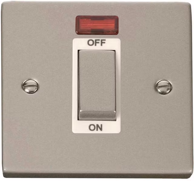 SE HOME Pearl Nickel 1 Gang Ingot 45A Switch with Neon in White and Silver
