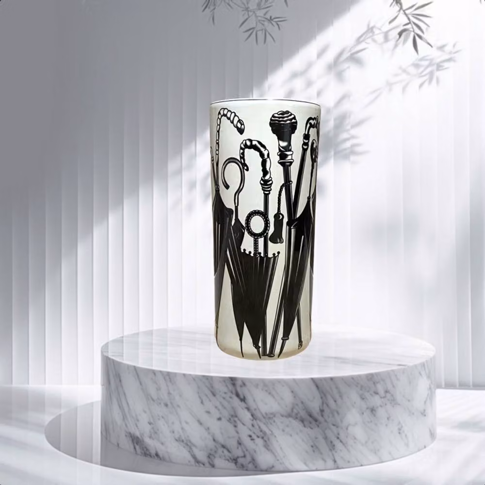 Minster Round Ceramic Umbrella Stand Vase in Black and White, W: 20 cm, D: 20 cm, H: 46 cm – 7