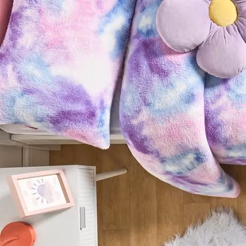 OHS Tie Dye Teddy Fleece 10.5 Tog Coverless Single Duvet and Pillowcase Set, Multicolour Purple, W/D/H: 135 x 200 cm – 4
