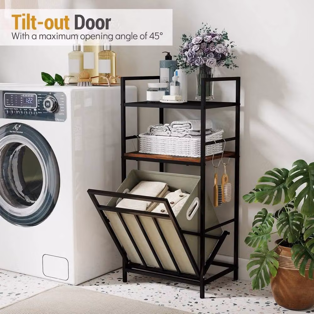 Kelvenix 2-Tier Laundry Hamper with Tilt-out Basket in Black – 3