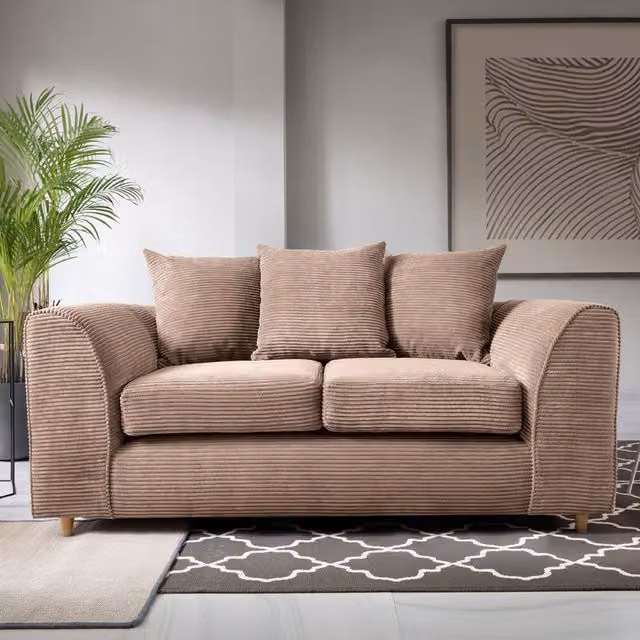 Abakus Direct Brown Jumbo Cord 2 Seater Upholstered Sofa with Scatter Cushions