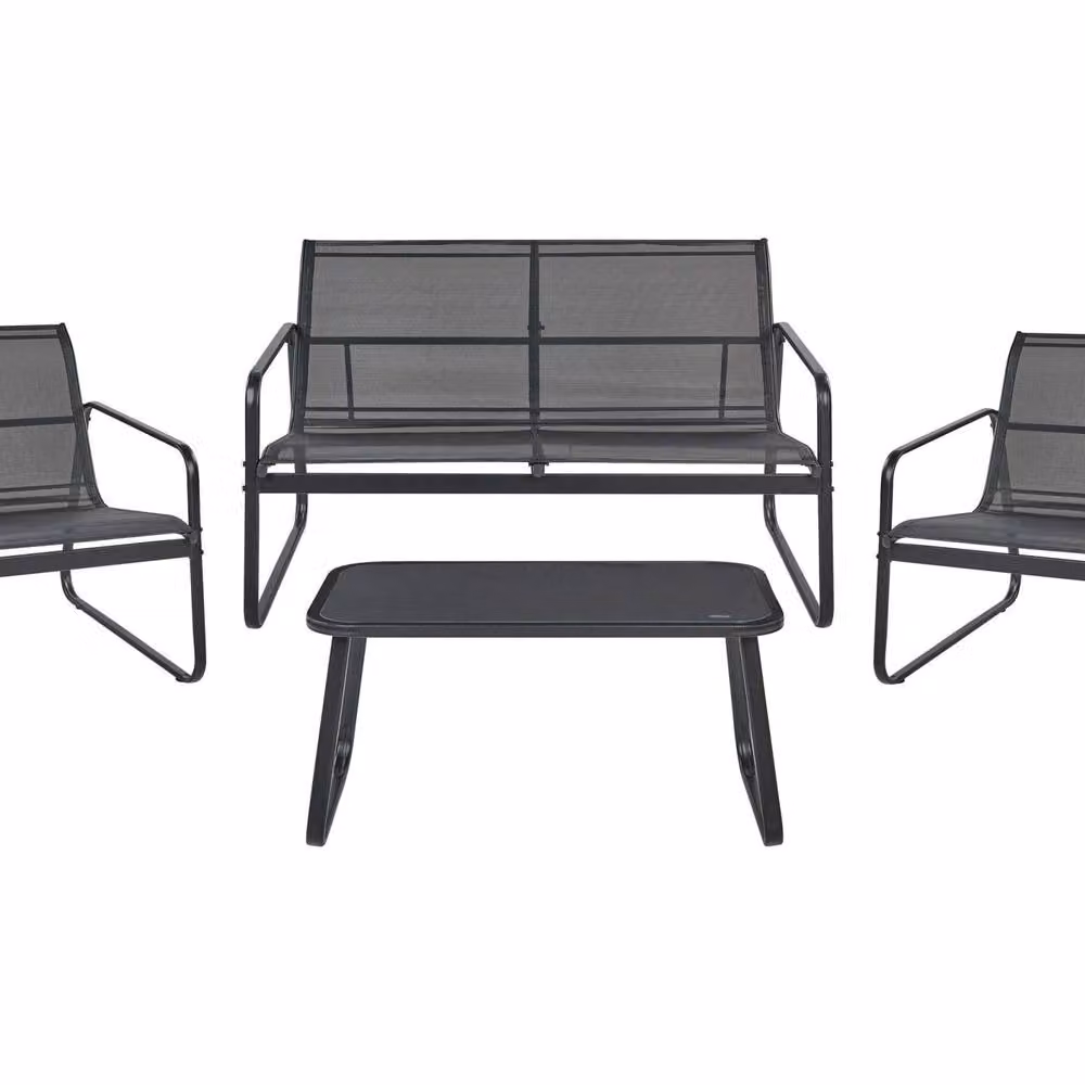 Wyld and Coco 4-Seater Industrial Garden Sofa Set with Matt Black Steel Frame and Tempered Glass Table – 2