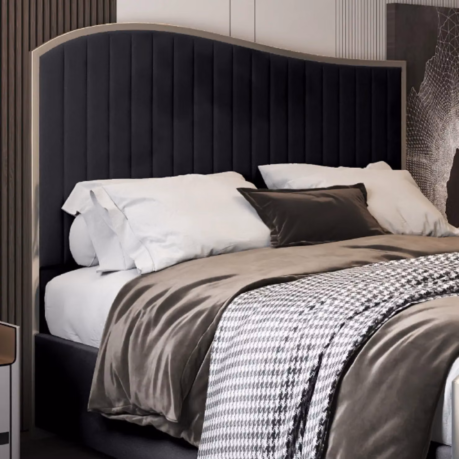KDMD Brixton Small Double Upholstered Velvet Bed Frame in Black – 2