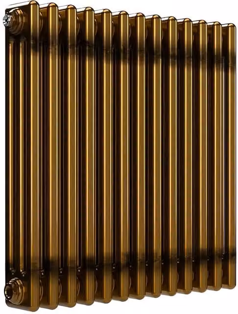 Lux Heat Horizontal Brass Lacquer Column Radiator in Gold and Brown, W: 60.5 cm, H: 60.5 cm, D: 7.83 cm