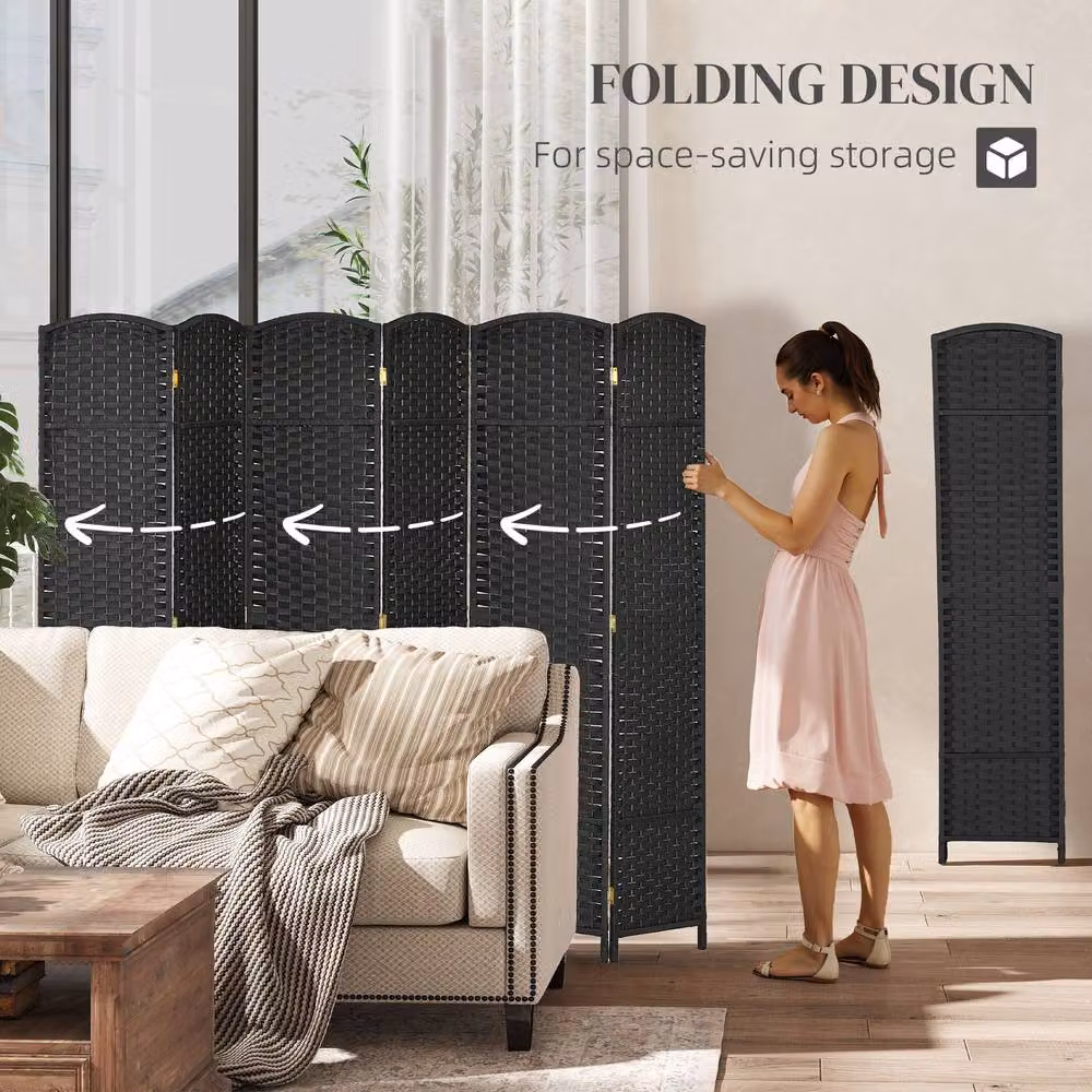 STILVORA Black Folding Privacy Screen Room Divider, H 170 cm x W 240 cm x D 12.5 cm – 5