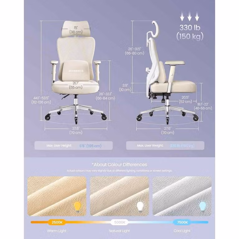 The Bazaarist Fabric Reclining Gaming Chair with Headrest and Armrests in Brown, White and Beige