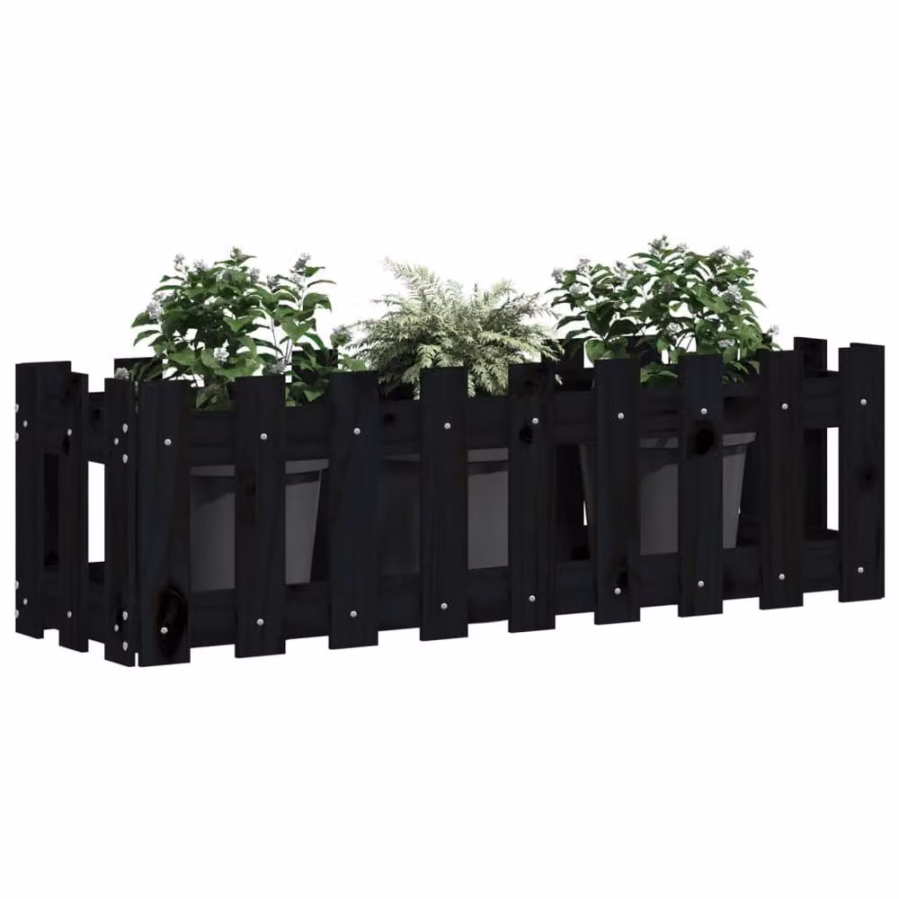 Berkfield Home Garden Raised Bed with Fence Design in Black, Solid Wood and Plastic, W: 100 cm, D: 30 cm, H: 30 cm – 3