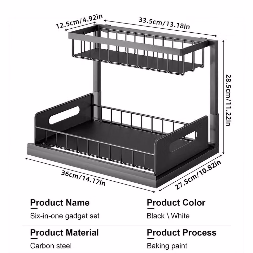 Kelvenix Metal Kitchen Organiser Drawer Storage Rack in Black – 2