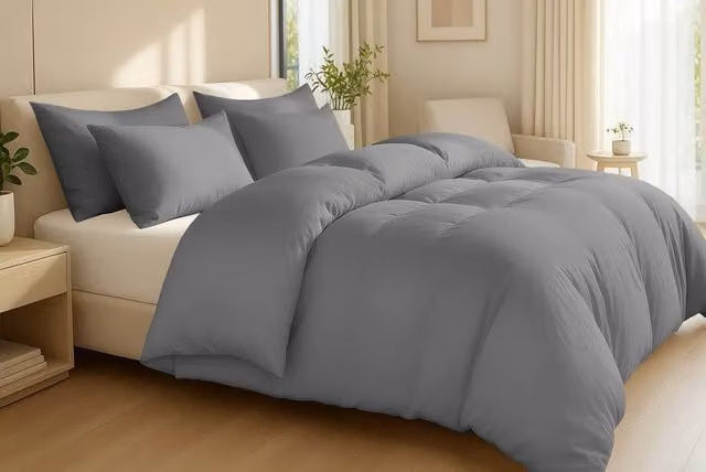 Pamposh 400TC Egyptian Cotton Duvet Cover and Pillowcase Set in Grey, Single, W/D/H: 90 x 200 cm