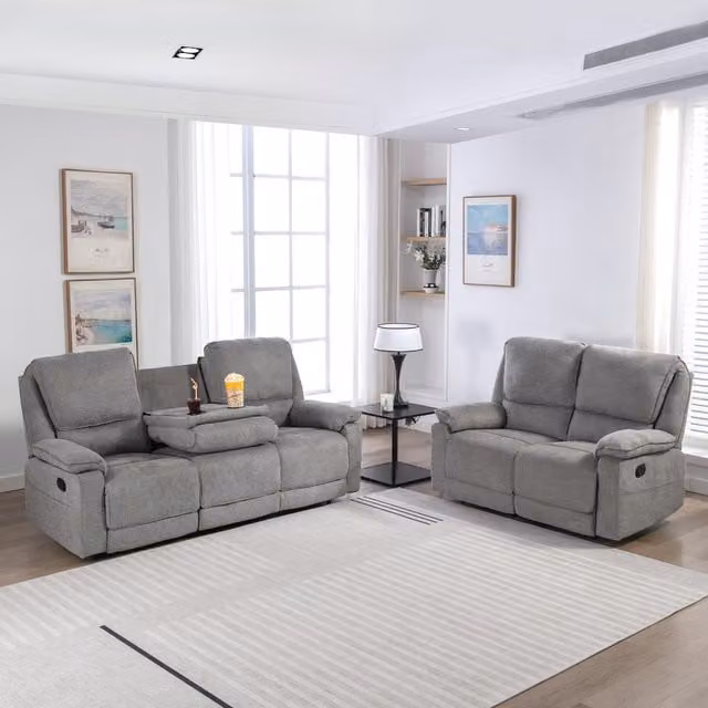 More4Homes Sydney 2 and 3 Seater Fabric Latch Recliner Sofa Set in Grey