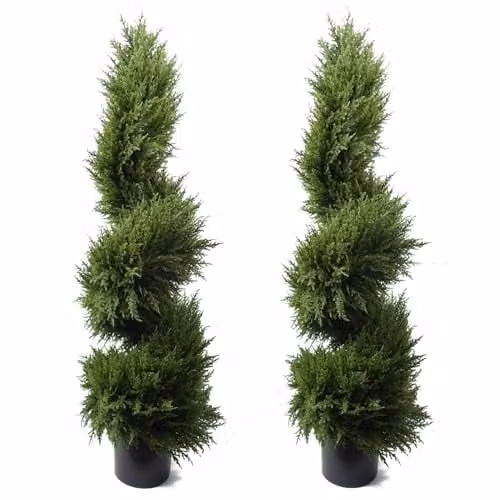 Leaf Artificial Topiary Tree Pair in Green, H 120 cm x W 40 cm x D 40 cm – 1