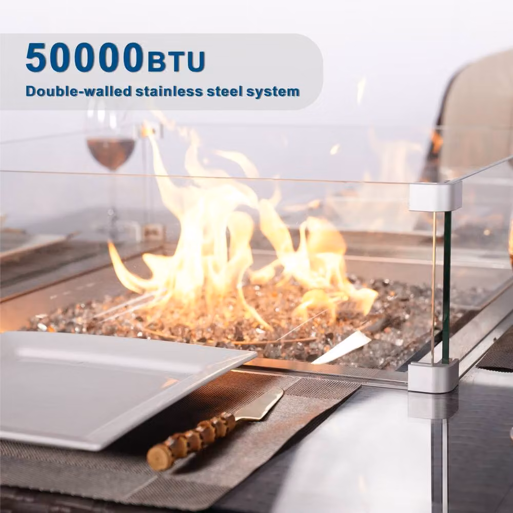 Direct Wicker Brown Rattan Square Fire Pit Dining Table for Garden and Terrace, W/D/H: 120 x 120 x 69 cm, 2 Pack – 4