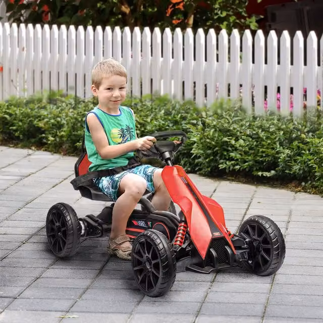 HOMCOM 12V Electric Go Kart with Forward and Reverse Functions in Red