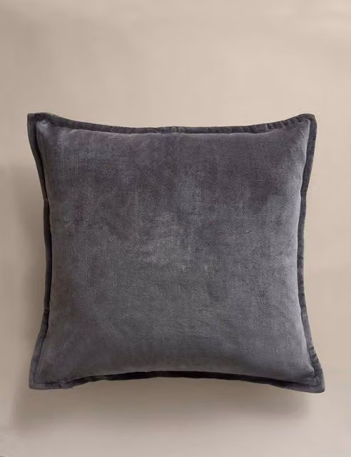 M&S Pure Cotton Velvet Square Cushion in Dark Graphite Grey