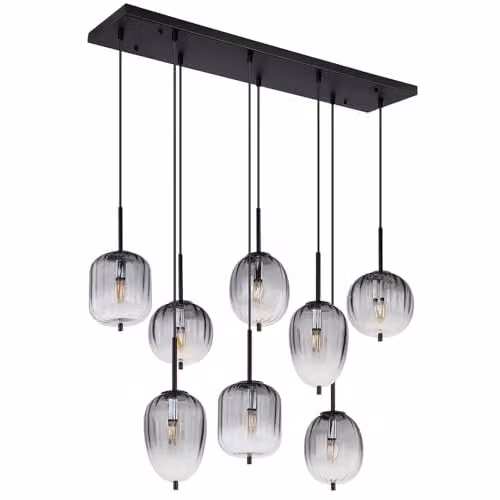 Globo Lighting Netlighting Attila Cluster Pendant Lamp in Black with Smoky Glass Spheres, 8x E14, H 120 x W 102.5 x D 32.5 cm