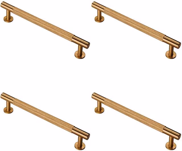 Loops 4-Pack Knurled Bar Door Pull Handles in Satin Brass, W: 190 mm, D: 13 mm, Fixing Centres: 160 mm