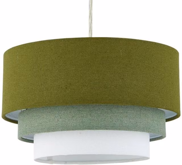 First Choice Lighting Gabi Modern Green Fabric 3 Tier Cylinder Ceiling Light Shade