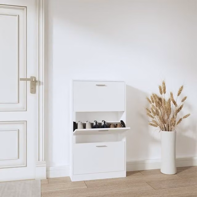 Berkfield Home White Modern Wall Mounted Shoe Cabinet with Tilting Compartments, W/D/H: 59 x 17 x 108 cm