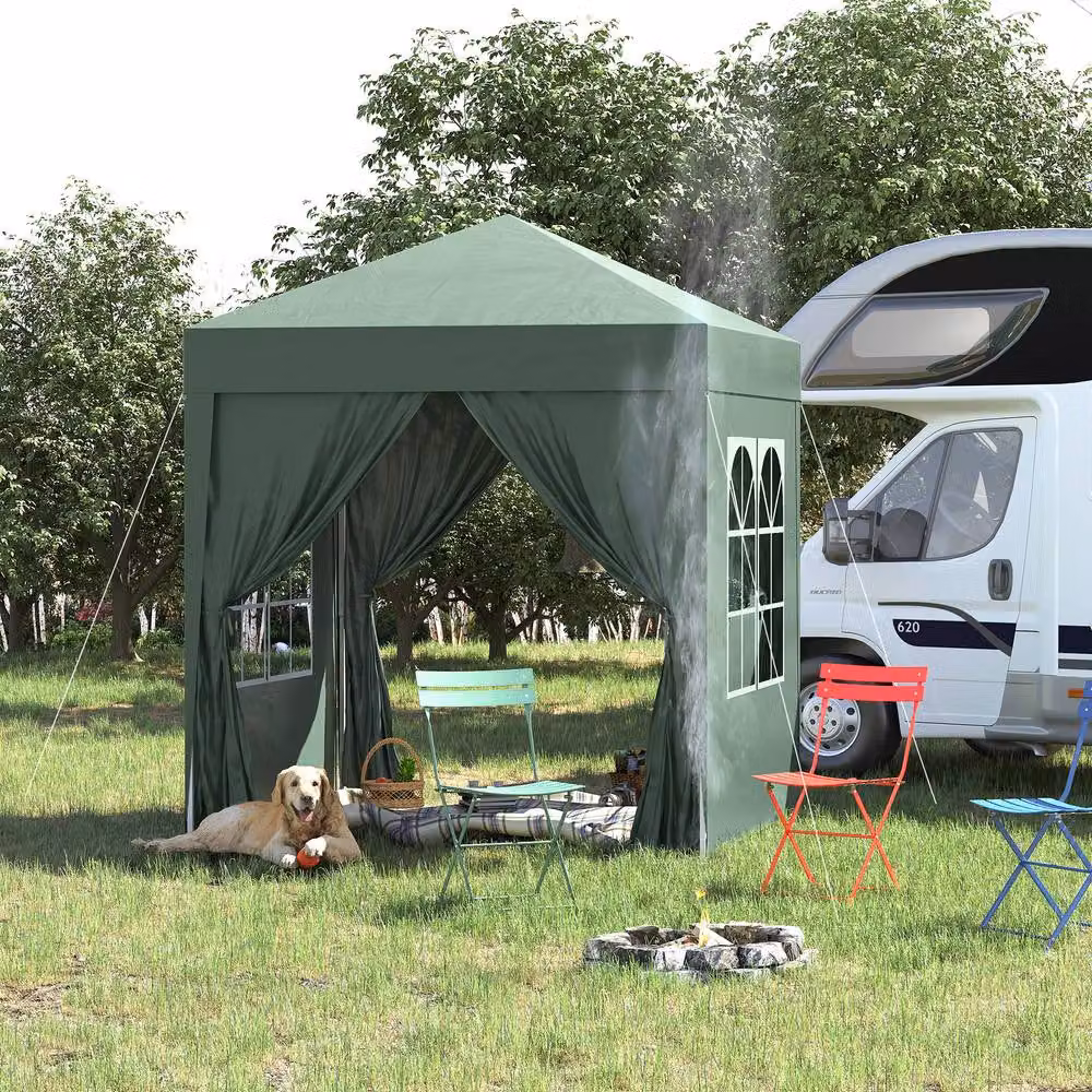 Outsunny Green Pop Up Gazebo with Windows and Steel Frame, W/D/H: 200 x 200 x 240 cm – 2