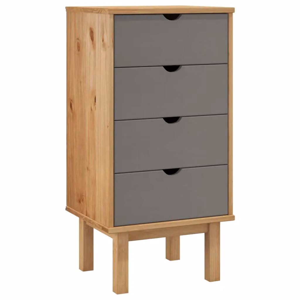 Berkfield Home OTTA Drawer Cabinet in Brown and Grey, Solid Pine Wood, W/D/H: 45 x 39 x 90 cm – 2
