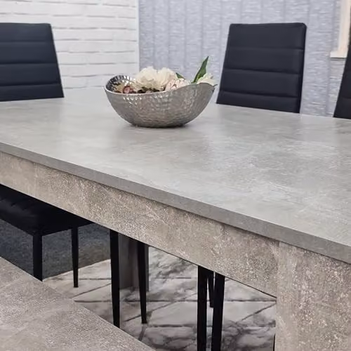 KOSY KOALA Modern 6 Seater Dining Set with Grey Stone Effect Table, 1 Bench and 4 Black Faux Leather Chairs, W/D/H: 117 x 77 x 75 cm – 2