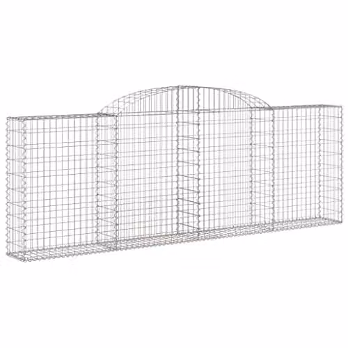 vidaXL Arched Gabion Baskets, 7 Piece Set, Silver Galvanised Steel, W: 300 cm, D: 30 cm, H: 100/120 cm