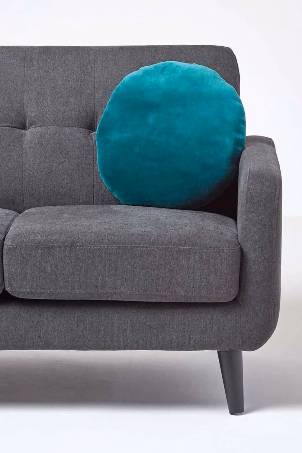 Homescapes Round Cotton Velvet Cushion in Green, Diameter: 40 cm – 2