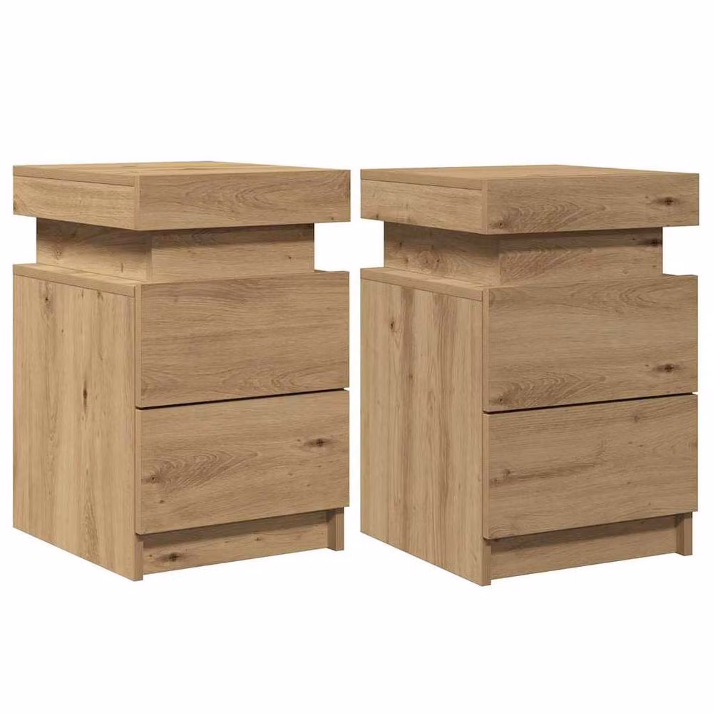 Berkfield Home Set of 2 Artisan Oak Bedside Cabinets with Integrated LED Lighting in Brown, W/D/H: 35 x 39 x 55 cm – 3
