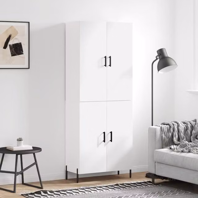 Berkfield Home Modern White Matt Highboard with Hinged Doors, W/D/H: 69.5 x 34 x 180 cm
