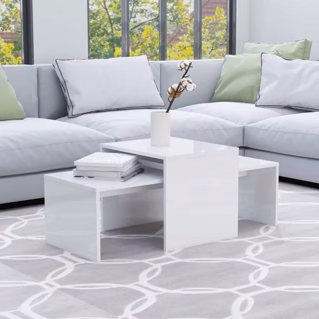 Berkfield Home High Gloss White Nested Coffee Table Set, W/D/H: 100 x 48 x 40 cm – 1