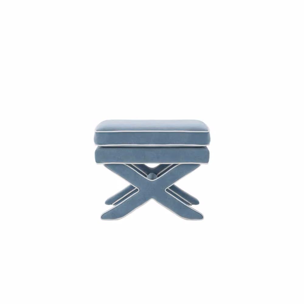 Wyld Haus Theodor Ice Blue Velvet Stool with X Cross Legs – 2
